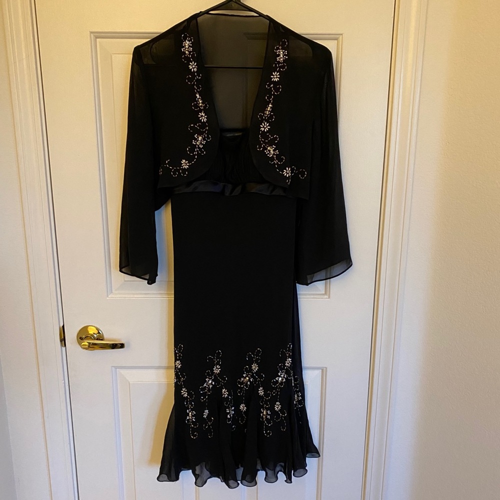 Beaded black evening dress - size 12P